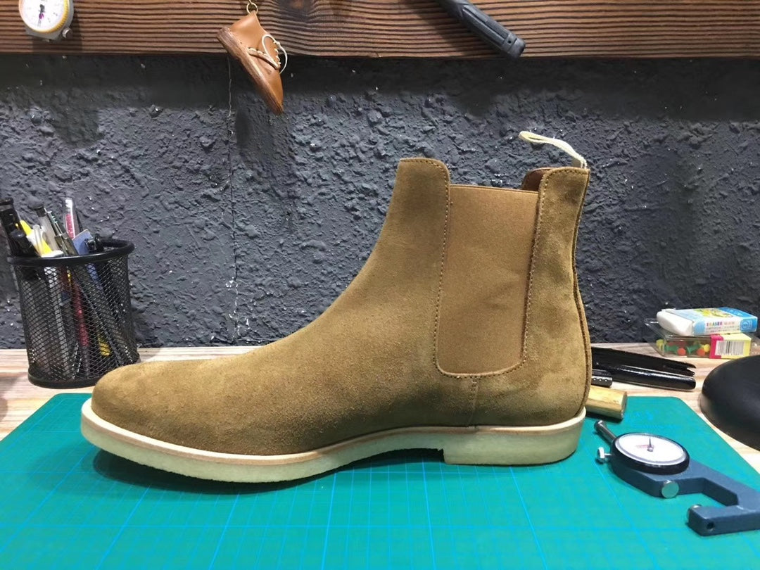 Common Projects Chelsea Boot in Tobacco Suede, 1897-0115: tobacco suede chelsea boot pair
