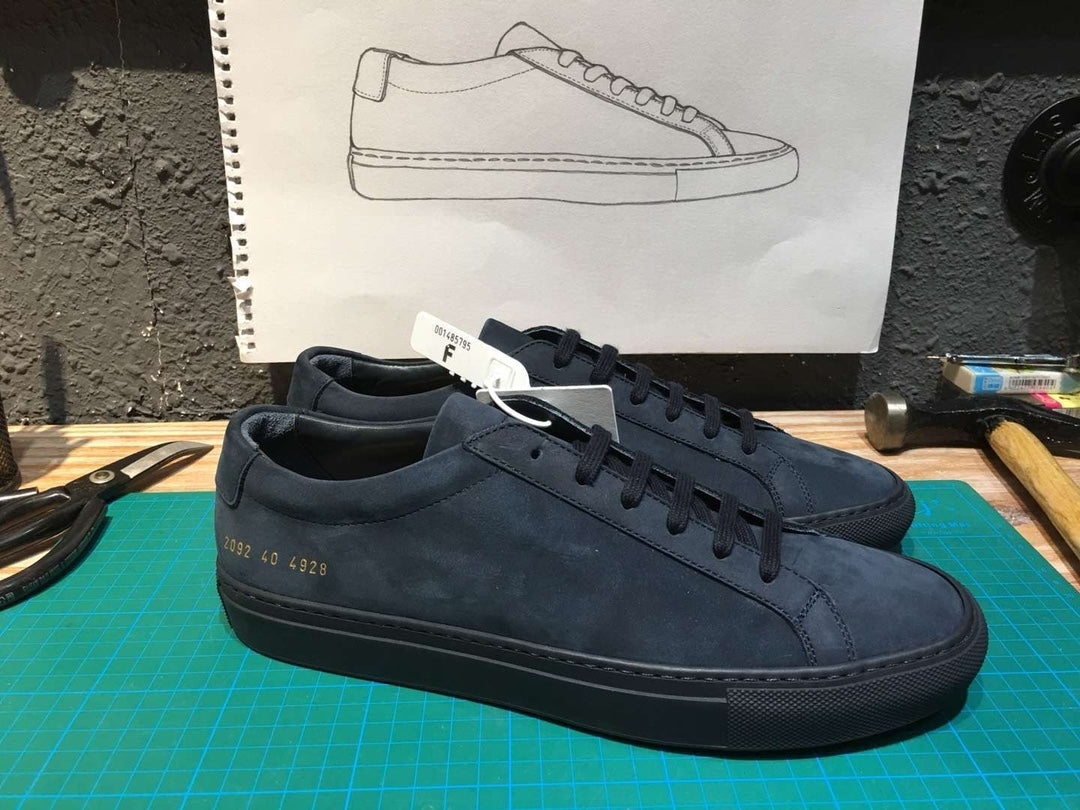 Common Projects Achilles Low in Navy Nubuck, 2092-4928: navy nubuck achilles low pair