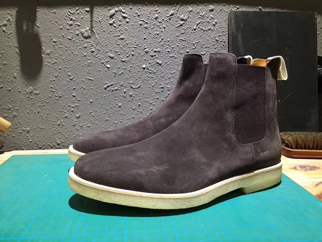 Common Projects Chelsea Boot in Dark Brown Suede, 2167-5472: dark brown suede chelsea boot pair