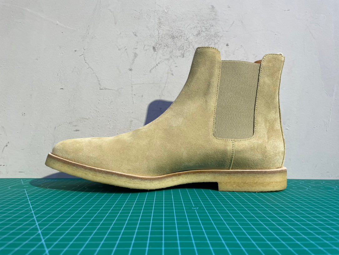 Common Projects Chelsea Boot in Sand Suede, 2260-1302: sand suede chelsea boot profile