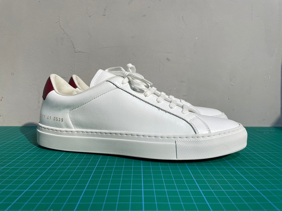 Common Projects Retro Low in White and Burgundy, Archive Set 0611: white and burgundy retro low pair