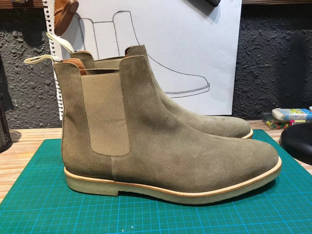 Common Projects Taupe Suede Chelsea Boots, Archive Set 0893: taupe suede chelsea boot pair