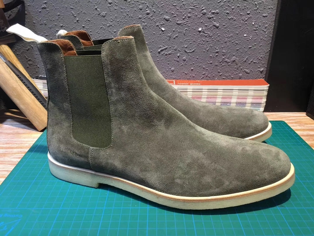 Common Projects Olive Suede Chelsea Boots, Archive Set 0946: olive-toned suede chelsea boot pair