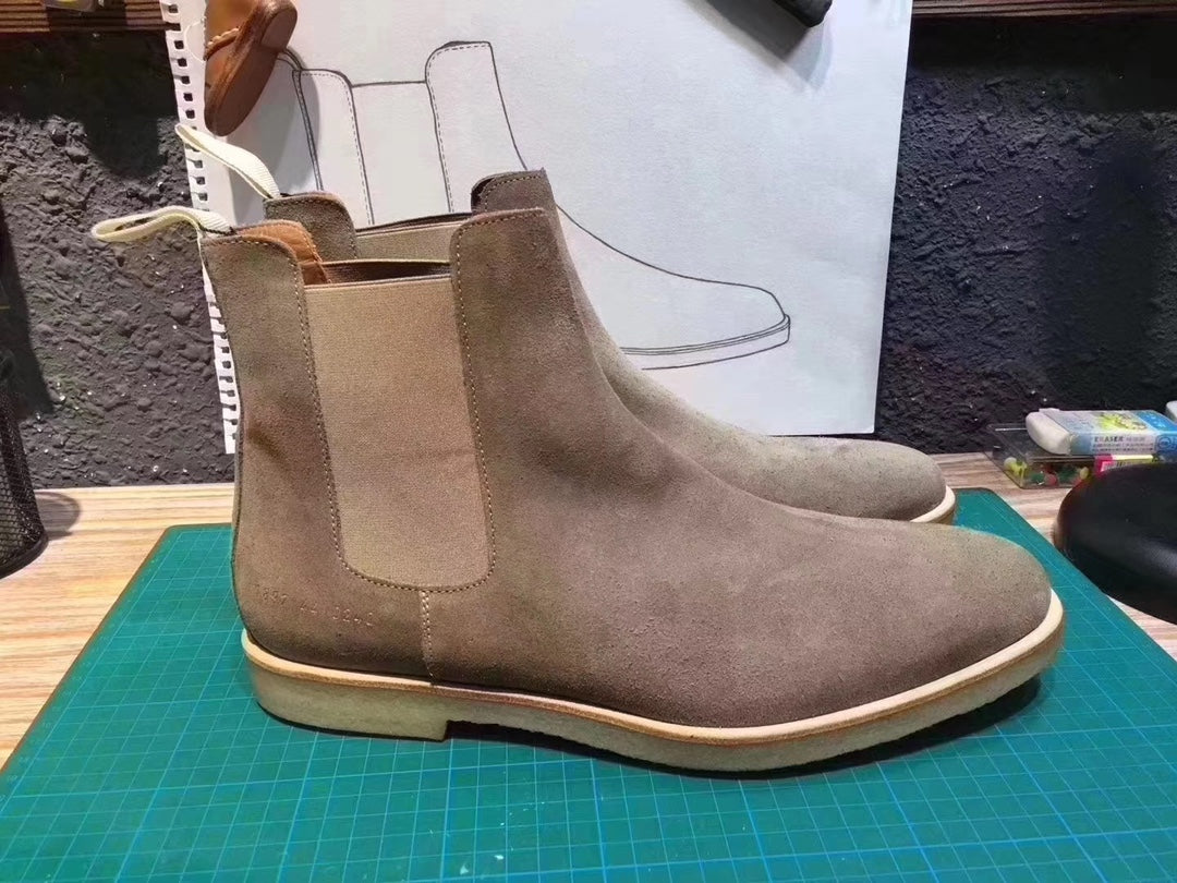 Common Projects Taupe Suede Chelsea Boots, Archive Set 1049: taupe suede chelsea boot pair