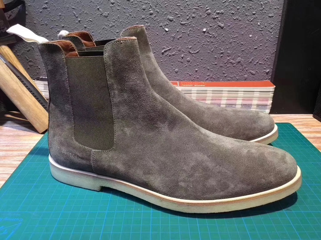 Common Projects Olive Suede Chelsea Boots, Archive Set 1054: olive-toned suede chelsea boot pair