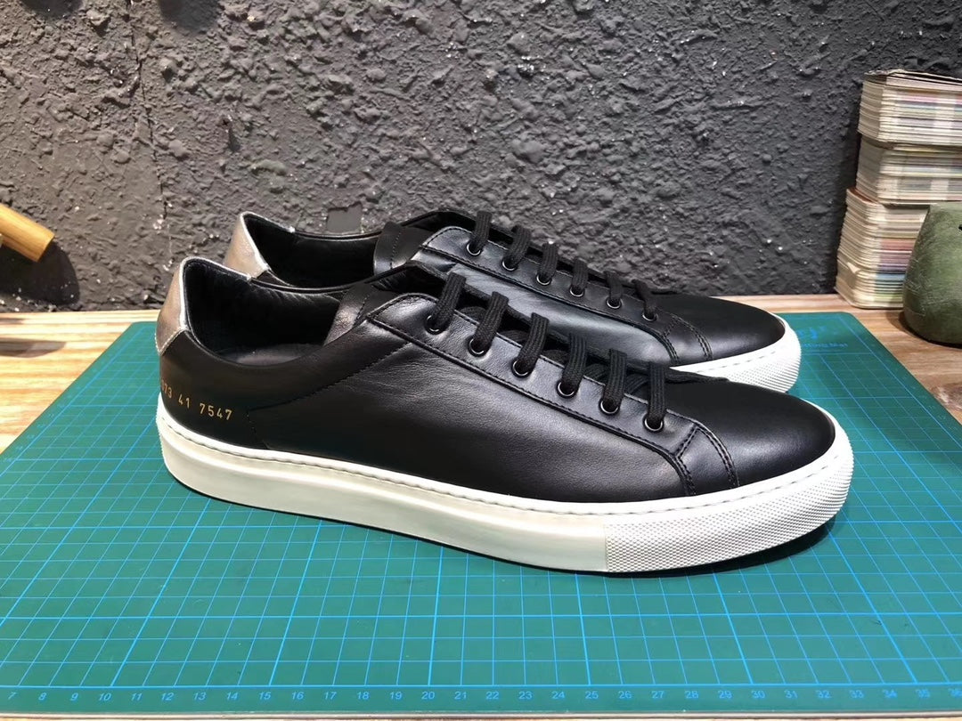 Common Projects Leather Low in Black and Silver, 2073-7547: black and silver leather low pair