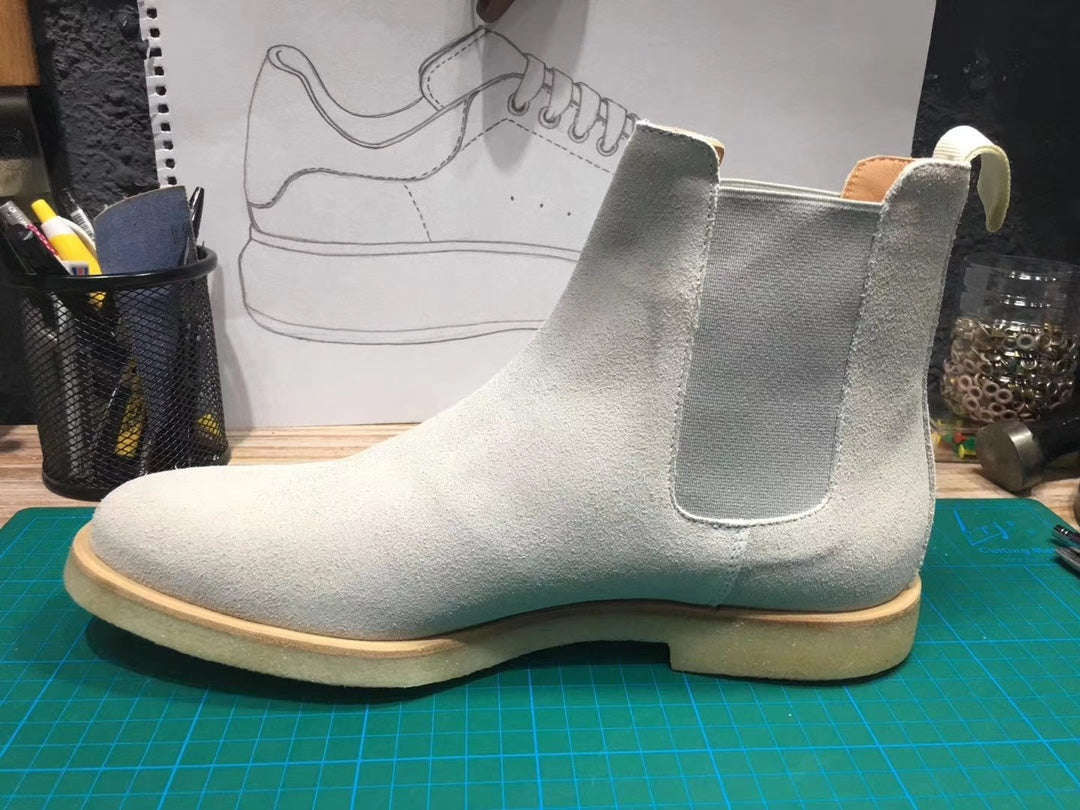 Common Projects Women's Chelsea Boot in Light Grey Suede, 3801-7543: light grey suede chelsea boot pair